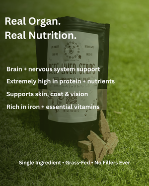 Product packaging on grass with text about nutrition and ingredients